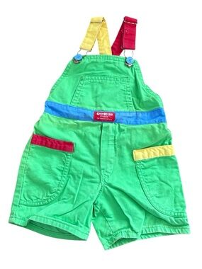 Vintage Oshkosh B'gosh Colorblock Shortalls Overalls Boy Girl Unisex 3T green
